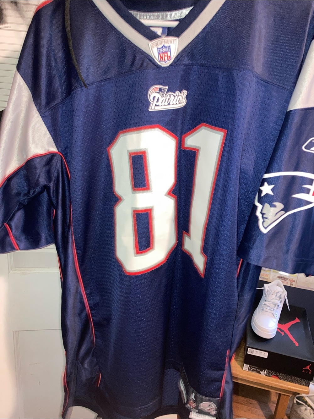 Reebok New England Patriots #81 Randy Moss Navy Blue Football Jersey
